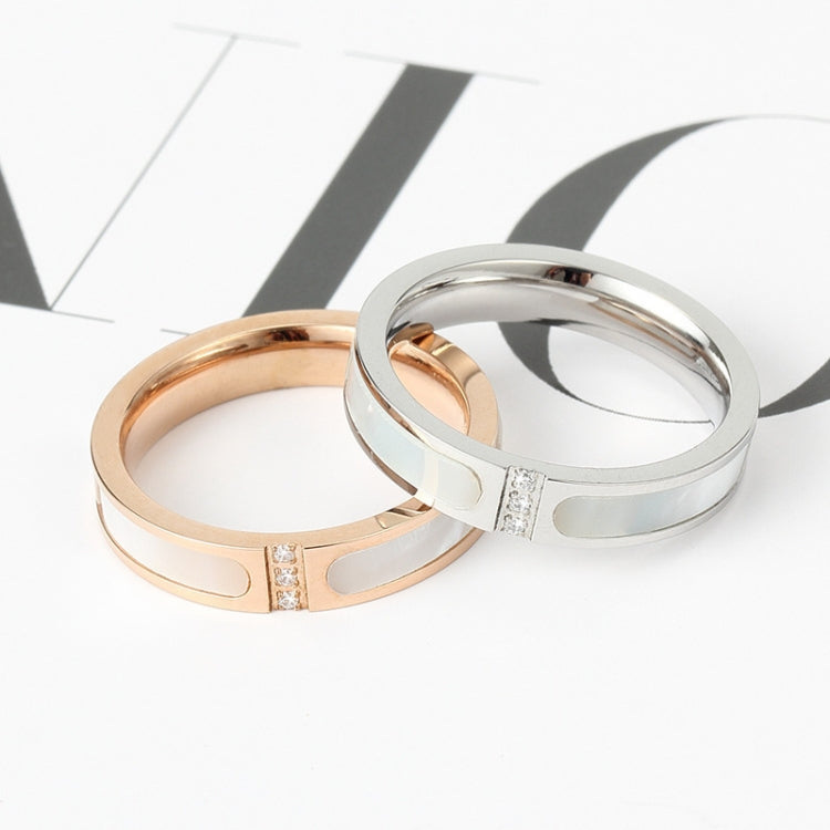 Three Diamonds Color Shell Diamond Ring Titanium Steel Gold-Plated Couple Ring, 5 US Size, 6 US Size, 7 US Size, 8 US Size, 9 US Size, 10 US Size
