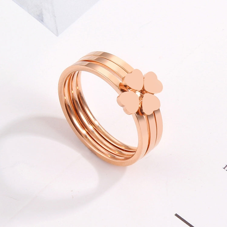 3 In 1 Titanium Steel Peach Heart Combination Four-Leaf Clover Couple Ring, US Size 5, US Size 6, US Size 7, US Size 9, US Size 10
