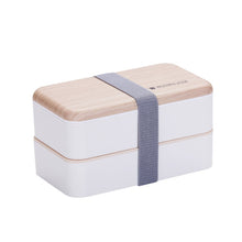 Load image into Gallery viewer, Office Double-layer Separated Lunch Box Wooden Portable Microwaveable Heating Student Bento Box with Cutlery, Double-layer
