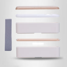 Load image into Gallery viewer, Office Double-layer Separated Lunch Box Wooden Portable Microwaveable Heating Student Bento Box with Cutlery, Double-layer