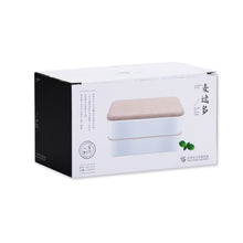 Load image into Gallery viewer, Office Double-layer Separated Lunch Box Wooden Portable Microwaveable Heating Student Bento Box with Cutlery, Double-layer