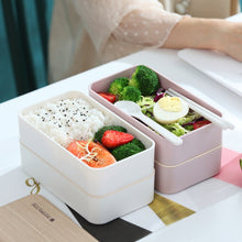 Load image into Gallery viewer, Office Double-layer Separated Lunch Box Wooden Portable Microwaveable Heating Student Bento Box with Cutlery, Double-layer