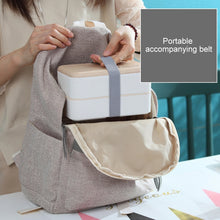 Load image into Gallery viewer, Office Double-layer Separated Lunch Box Wooden Portable Microwaveable Heating Student Bento Box with Cutlery, Double-layer