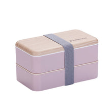 Load image into Gallery viewer, Office Double-layer Separated Lunch Box Wooden Portable Microwaveable Heating Student Bento Box with Cutlery, Double-layer