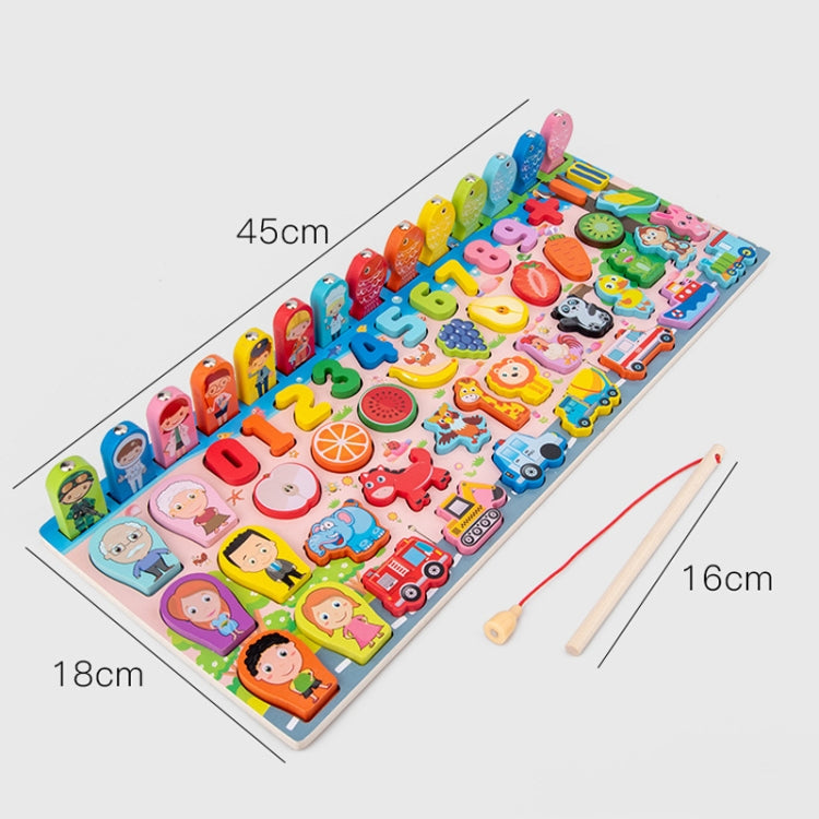 HBE-0729 7 in 1 Numbers Cognition Wooden Building Blocks Magnetic Fishing Educational Toy For Children