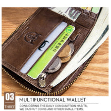 Load image into Gallery viewer, BUFF CAPTAIN 231 First Layer Cowhide Zipper Wallet Horizontal Leather Multiple-Card Thicken Album Wallet, Brown, Yellow Brown, Wise Black