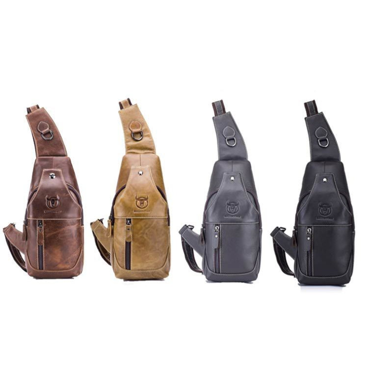 BULL CAPTAIN 019 Retro Men Leather Crossbody Shoulder Bag First-Layer Cowhide Chest Bag, Colour: Black + Buckle, Chestnut Brown, Yellow Brown, Gray Brown, Pure Black