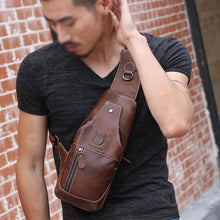 Load image into Gallery viewer, BULL CAPTAIN 019 Retro Men Leather Crossbody Shoulder Bag First-Layer Cowhide Chest Bag, Colour: Black + Buckle, Chestnut Brown, Yellow Brown, Gray Brown, Pure Black
