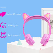 Load image into Gallery viewer, LX-K06 3.5mm Wired Children Learning Luminous Cat Ear Headset, Cable Length: 1.2m, Pink, Purple, Blue, Orange