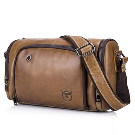 BUFF CAPTAIN HKDJB--001 First-Layer Cowhide Shoulder Messenger Bag Sports Men Leather Bag, Dark Brown, Yellow, Black