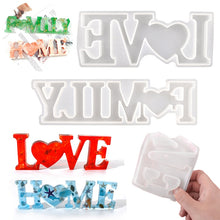 Load image into Gallery viewer, DIY Crystal Epoxy Silicone Letter Mold, Anti-letter MD3300_LOVE Mold, Anti-letter MD3301_HOME Mold, Anti-letter MD3302_Family Mold, Positive Letter MD3313_LOVE Mold, Positive Letter MD3314_HOME Mold, Positive Letter MD3315_FAMILY Mold