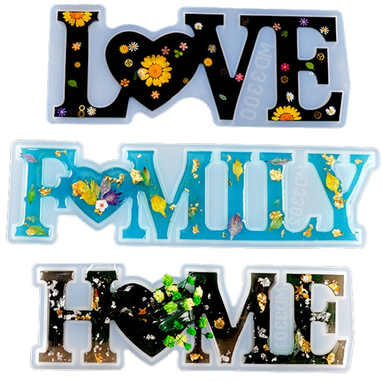DIY Crystal Epoxy Silicone Letter Mold, Anti-letter MD3300_LOVE Mold, Anti-letter MD3301_HOME Mold, Anti-letter MD3302_Family Mold, Positive Letter MD3313_LOVE Mold, Positive Letter MD3314_HOME Mold, Positive Letter MD3315_FAMILY Mold