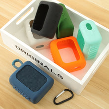 Load image into Gallery viewer, For JBL GO3 Bluetooth Speaker Silicone Cover Portable Protective Case with Carabiner, Red, Black, Silver Gray, Orange, Dark Blue, Mint Green, Army Green