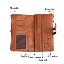 Load image into Gallery viewer, Retro Ladies RFID Wallet Leather Long Mobile Phone Bag, Green, Red, Brown, Black, Blue, Purple Coffee color