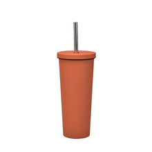 Load image into Gallery viewer, 700ml Large Capacity Double Stainless Steel Straw Cup Vacuum Outdoor 304 Insulation Cup Car Water Cup, Khaki, Cinnabar Orange, Lilac Purple, Pink, Glazed Green, Moss Green, Dark Gray, Indigo, Ink Black, Gray Green, Light Pink, Green White, Lake Blue