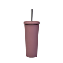 Load image into Gallery viewer, 700ml Large Capacity Double Stainless Steel Straw Cup Vacuum Outdoor 304 Insulation Cup Car Water Cup, Khaki, Cinnabar Orange, Lilac Purple, Pink, Glazed Green, Moss Green, Dark Gray, Indigo, Ink Black, Gray Green, Light Pink, Green White, Lake Blue