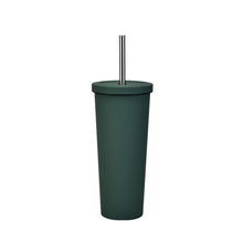 Load image into Gallery viewer, 700ml Large Capacity Double Stainless Steel Straw Cup Vacuum Outdoor 304 Insulation Cup Car Water Cup, Khaki, Cinnabar Orange, Lilac Purple, Pink, Glazed Green, Moss Green, Dark Gray, Indigo, Ink Black, Gray Green, Light Pink, Green White, Lake Blue