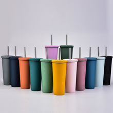 Load image into Gallery viewer, 700ml Large Capacity Double Stainless Steel Straw Cup Vacuum Outdoor 304 Insulation Cup Car Water Cup, Khaki, Cinnabar Orange, Lilac Purple, Pink, Glazed Green, Moss Green, Dark Gray, Indigo, Ink Black, Gray Green, Light Pink, Green White, Lake Blue