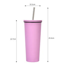 Load image into Gallery viewer, 700ml Large Capacity Double Stainless Steel Straw Cup Vacuum Outdoor 304 Insulation Cup Car Water Cup, Khaki, Cinnabar Orange, Lilac Purple, Pink, Glazed Green, Moss Green, Dark Gray, Indigo, Ink Black, Gray Green, Light Pink, Green White, Lake Blue