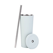 Load image into Gallery viewer, 700ml Large Capacity Double Stainless Steel Straw Cup Vacuum Outdoor 304 Insulation Cup Car Water Cup, Khaki, Cinnabar Orange, Lilac Purple, Pink, Glazed Green, Moss Green, Dark Gray, Indigo, Ink Black, Gray Green, Light Pink, Green White, Lake Blue
