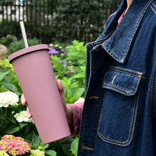 Load image into Gallery viewer, 700ml Large Capacity Double Stainless Steel Straw Cup Vacuum Outdoor 304 Insulation Cup Car Water Cup, Khaki, Cinnabar Orange, Lilac Purple, Pink, Glazed Green, Moss Green, Dark Gray, Indigo, Ink Black, Gray Green, Light Pink, Green White, Lake Blue