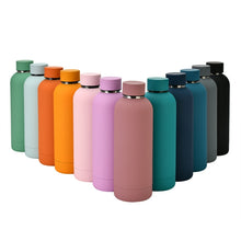 Load image into Gallery viewer, Stainless Steel Outdoor Matte Water Bottle Portable Sports Water Cup Rubber Paint Insulation Cup, Moss Green, Light Pink, Smoky Pink, Cinnabar Orange, Green White, Khaki, Ink Black, Lake Blue, Gray Green, Lilac Purple, Indigo, Gray