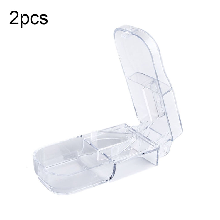 2pcs R8335 Transparent Medicine Cutter Food Grade Plastic Split Cartridge Pill Separator, Blue, Black, Transparent
