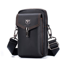 Load image into Gallery viewer, BULL CAPTAIN 076 Retro Leather Mobile Phone Waist Bag Men Leather Messenger Bag, Black, Brown