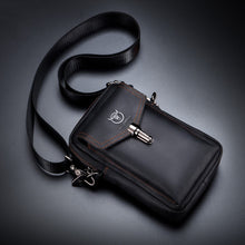 Load image into Gallery viewer, BULL CAPTAIN 076 Retro Leather Mobile Phone Waist Bag Men Leather Messenger Bag, Black, Brown