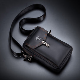 BULL CAPTAIN 076 Retro Leather Mobile Phone Waist Bag Men Leather Messenger Bag, Black, Brown