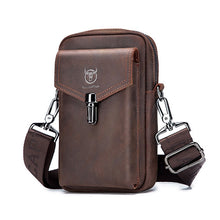 Load image into Gallery viewer, BULL CAPTAIN 076 Retro Leather Mobile Phone Waist Bag Men Leather Messenger Bag, Black, Brown