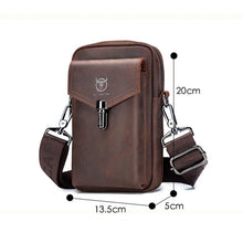 Load image into Gallery viewer, BULL CAPTAIN 076 Retro Leather Mobile Phone Waist Bag Men Leather Messenger Bag, Black, Brown