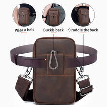 Load image into Gallery viewer, BULL CAPTAIN 076 Retro Leather Mobile Phone Waist Bag Men Leather Messenger Bag, Black, Brown