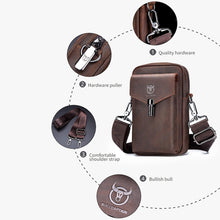 Load image into Gallery viewer, BULL CAPTAIN 076 Retro Leather Mobile Phone Waist Bag Men Leather Messenger Bag, Black, Brown