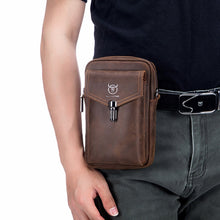 Load image into Gallery viewer, BULL CAPTAIN 076 Retro Leather Mobile Phone Waist Bag Men Leather Messenger Bag, Black, Brown