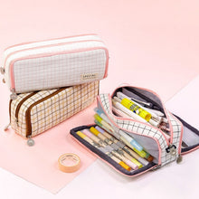 Load image into Gallery viewer, Angoo Double-Open Multi-Layer Stationery Pencil Case Multifunctional Cosmetic Bag, Palm Black And White, Ink Painting, British Style, Star Rain Dot, Fairy Lattice, Gentle Breeze