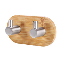 Load image into Gallery viewer, 2 PCS Stainless Steel Bamboo Double Row Hook Kitchen Bathroom Door Adhesive Solid Wood Hook, Adhesive Wood Hook
