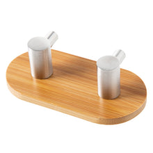 Load image into Gallery viewer, 2 PCS Stainless Steel Bamboo Double Row Hook Kitchen Bathroom Door Adhesive Solid Wood Hook, Adhesive Wood Hook