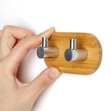 Load image into Gallery viewer, 2 PCS Stainless Steel Bamboo Double Row Hook Kitchen Bathroom Door Adhesive Solid Wood Hook, Adhesive Wood Hook
