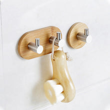 Load image into Gallery viewer, 2 PCS Stainless Steel Bamboo Double Row Hook Kitchen Bathroom Door Adhesive Solid Wood Hook, Adhesive Wood Hook