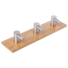 Load image into Gallery viewer, Stainless Steel Bamboo Wood Three Row Hook Kitchen Bathroom Door Adhesive Hook, Door Sticky Three Hook