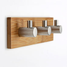 Load image into Gallery viewer, Stainless Steel Bamboo Wood Three Row Hook Kitchen Bathroom Door Adhesive Hook, Door Sticky Three Hook