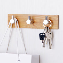 Load image into Gallery viewer, Stainless Steel Bamboo Wood Three Row Hook Kitchen Bathroom Door Adhesive Hook, Door Sticky Three Hook