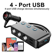 Load image into Gallery viewer, Car Cigarette Lighter Car Charger 3USB Port +1 QC3.0 + 3 Cigarette Lighter Ports + Back Clip Design + LED Display, HC67A