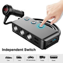 Load image into Gallery viewer, Car Cigarette Lighter Car Charger 3USB Port +1 QC3.0 + 3 Cigarette Lighter Ports + Back Clip Design + LED Display, HC67A