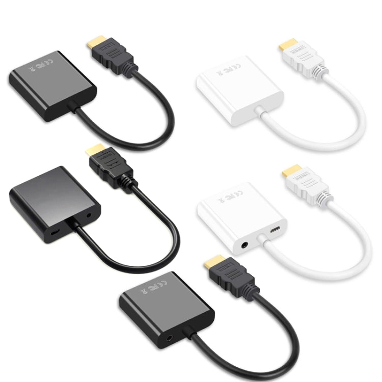 2 PCS Jasoz 1080P HDMI To VGA Converter Oxygen-Free Copper Core, Black, White, With Audio Power Supply (Black), With Audio Power Supply (White), With Audio (Black)