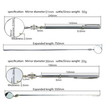 Load image into Gallery viewer, Car Repair Detection Mirror Universal Folding Telescopic Mirror Welding Chassis Inspection Mirror, Silver 50mm, Silver 30mm, Black Handle 50mm, Red Handle 50mm, Purple Handle 50mm, Pink Handle 50mm