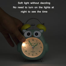 Load image into Gallery viewer, 3 Inch Children Cartoon Owl Luminous Silent Bedside Snooze Small Alarm Clock, Pink, Gray, Light Blue, Ink Green