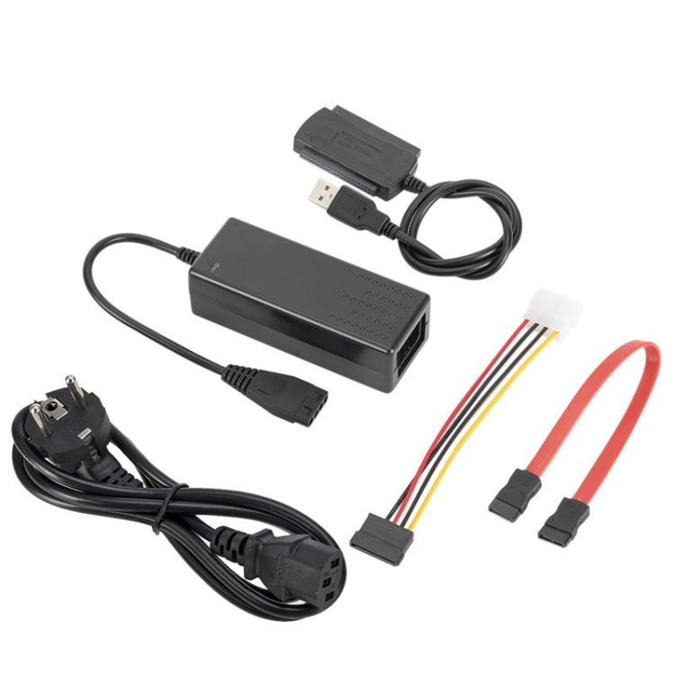 YP009 Three-Purpose USB to IDE/SATA Easy Drive Cable Hard Disk Drive Data Cable with Power Supply, US Plug Set, EU Plug Set, UK Plug Set