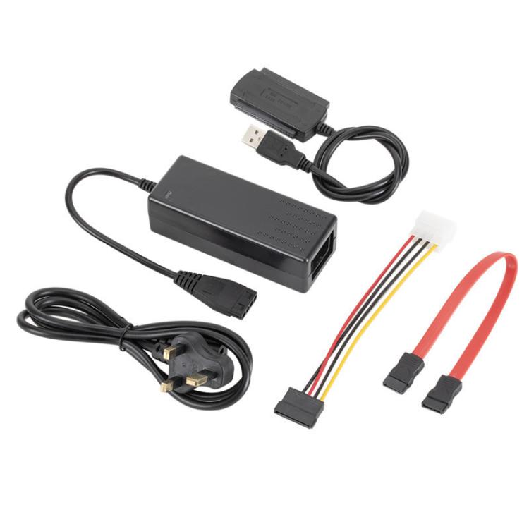 YP009 Three-Purpose USB to IDE/SATA Easy Drive Cable Hard Disk Drive Data Cable with Power Supply, US Plug Set, EU Plug Set, UK Plug Set